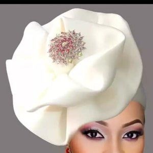 Off White Jeweled Ready to Wear Head Gear
